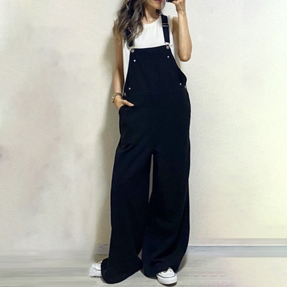 In-Stock Japanese and Korean Style Fashionable Backless Slimming Overalls 2026 Summer New Patchwork High-Waisted Sleeveless Jumpsuit for Women
